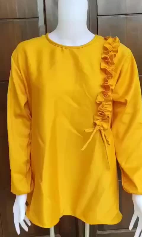 BAJU ATASAN WANITA SABYAN BLOUSE Crinkle Formal Kain Nyaman Hitam Putih Tangan Panjang   Cewek Casual