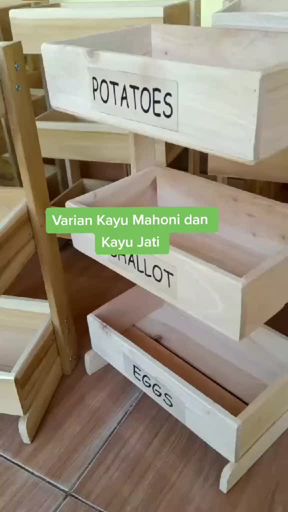 Rak Bumbu Dapur 3 Susun Kayu Jati / Rak Bawang Aesthetic 3 Tingkat