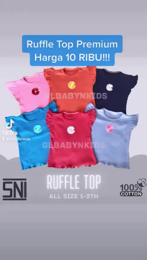 Bundle 3pcs Atasan Ruffle Top Anak Warna Patch Daisy