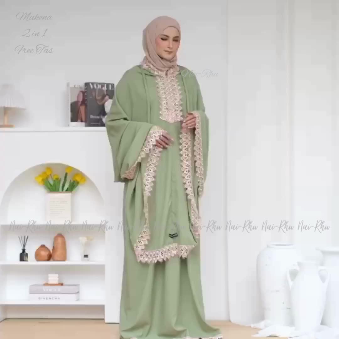 Mukena Dewasa 2 in 1 Katun Polos Renda NadillaSeries by NAI-RHU mukenah atasan bawahan  lembut  Panjang Muslim Travel Wanita Katun