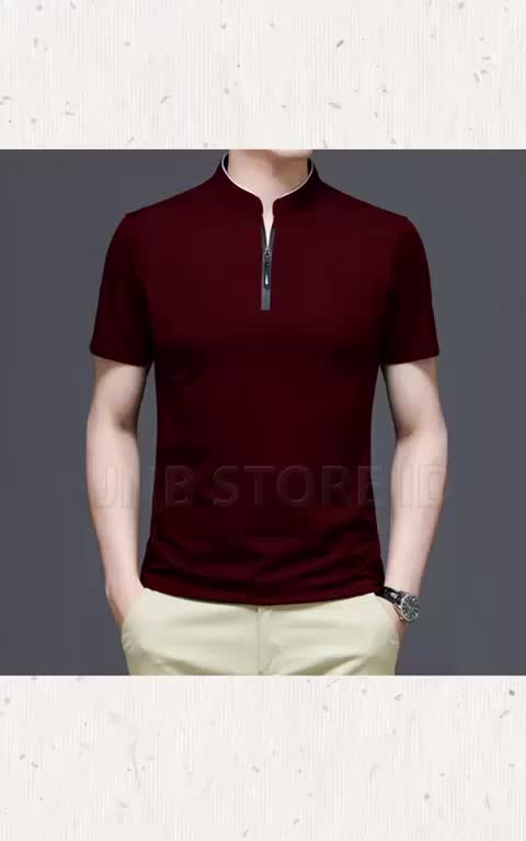 Kaos Pria Resleting Lengan Pendek Kerah Shanghai Kaos LDV Polos Distro
