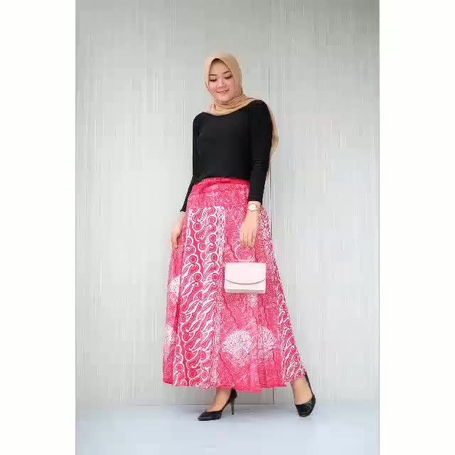 Rok Batik Payung jumbo Merah Putih Modern Terbaru karet katun Panjang Dewasa Nyaman Wanita