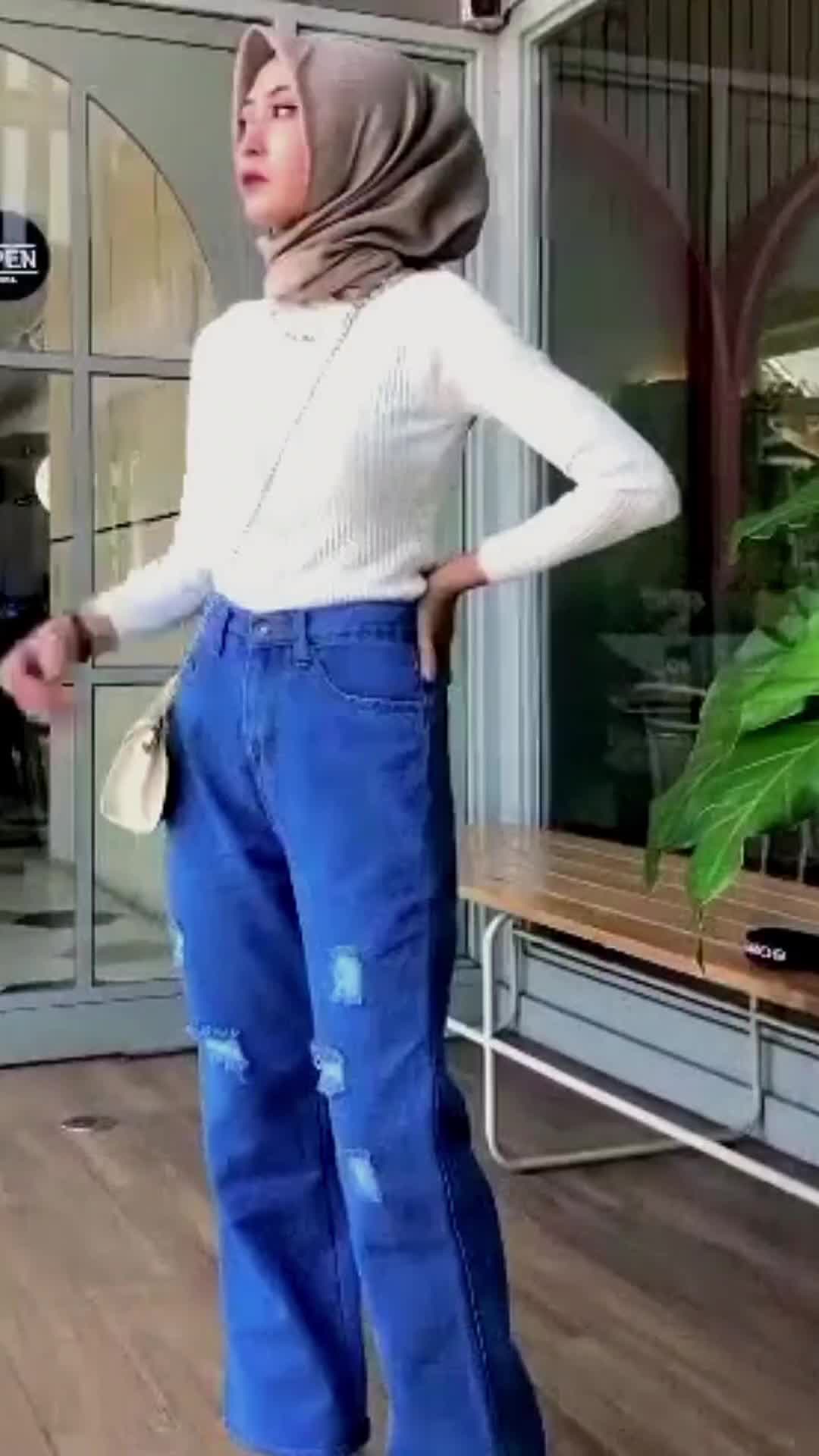 YAOSHI- Celana Jeans Wanita Pinggang Tinggi  Devira - celana jeans boyfriend sobek tidak tembus Dark Panjang  Cewek   High Dewasa