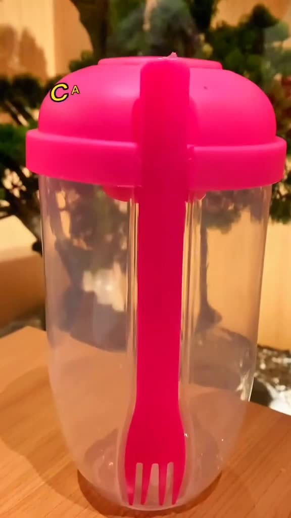 Hayylife Botol/Cup Salad - Bottles Salad Dengan Sendok Garpu Untuk Sarapan Dan Tutup Portabel 1000 ML + Botol Wadah Kecap Saus Kecil KitchenwareHL-AAA702 Snack