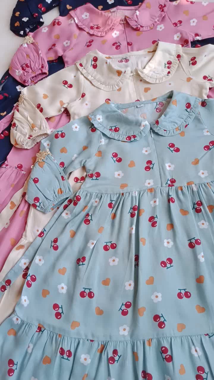 Gamis Midi Anak Motif Cherry Usia 1-10 Tahun