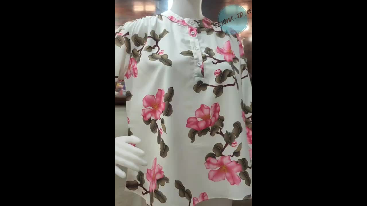 Blus V-Neck Motif Bunga Lengan 3/4 Kancing Hidup Kasual / Pesta / Formal Wanita - Dewasa, Atasan Shakila Baju Kerja Nyaman Kerah