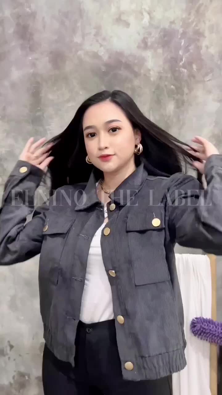 Jacket Corduroy Casual Corduroy Button Down Jacket Jaket Kancing Wanita
