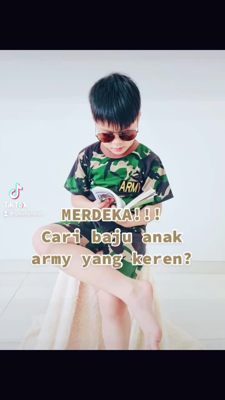 Setelan Lengan Pendek Anak Motif Army Tentara Bordir Patch Halus