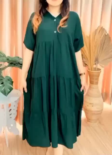 Daster Dress Rayon Ruffle Midi Dress Melingkar Depan Belakang Busui Tali Kanan Kiri