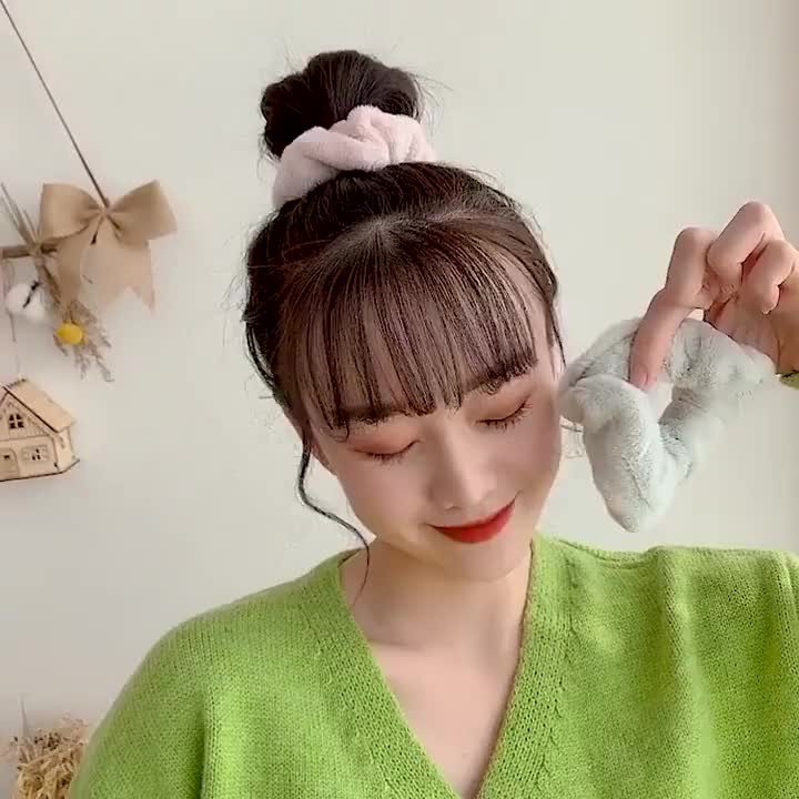 YBL-COD  Ikat Rambut Scrunchie Hijab Gelang Hairband Kunciran Lingkar Besar Bulu Lembut Korea Motif Polos (BELI LOKAL)