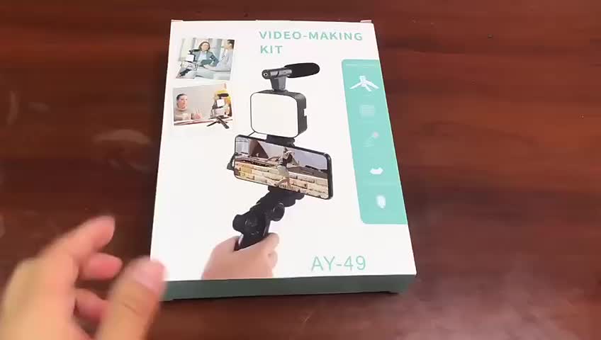 Paket Vlog Kit Tripod AY49 Plus Mikrofon + LED Ligthning + Remote Bluetooth Shutter Buat Selfie