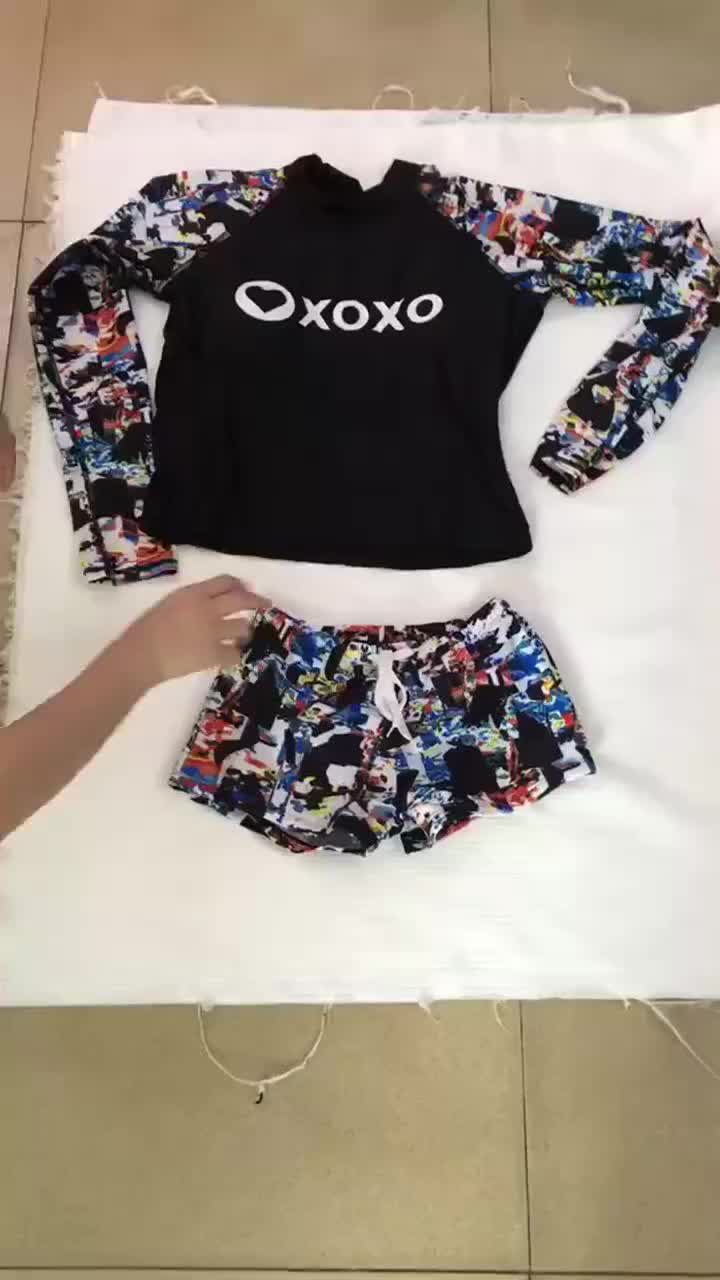 Set Baju Renang Wanita Lengan Tangan Panjang Celana Pendek Hitam Push Up Swimwear Bantalan Dada Surfing Pantai Csntik Modis 2pcs