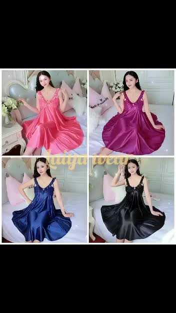 Laiya.wear B510 Daster Satin Import Baju Tidur Wanita Dewasa Panjang Piyama Tangan Lembut Dress Pendek Rayon Adem & Tidak Luntur Saat Dicuci