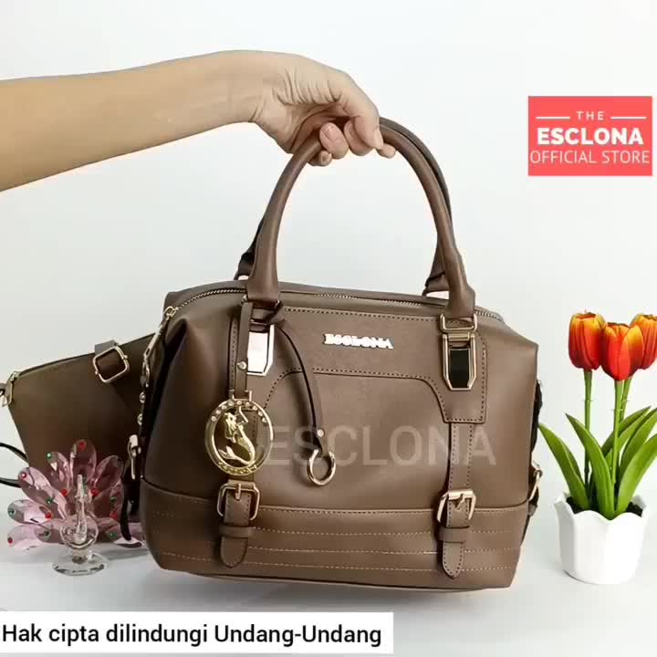 Esclona Tas Wanita Selempang Original E009 Handbag Kantor Kerja Kuliah Premium Santai Berpergian Kulit PU Sintetis Polos