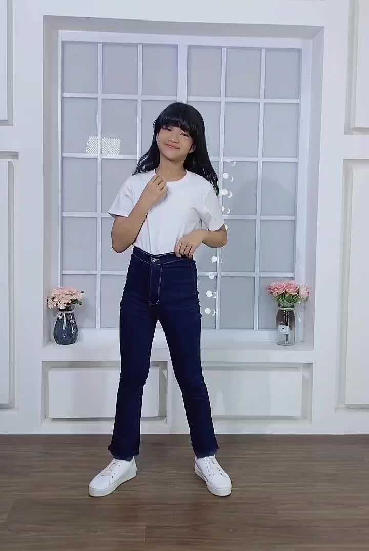 YAOSHI -Jeans anak wanita - Highwaist Cutbray Rawis Anak Tanggung  size 24 - 26 Pinggang Tinggi Jeans Fashion Katun