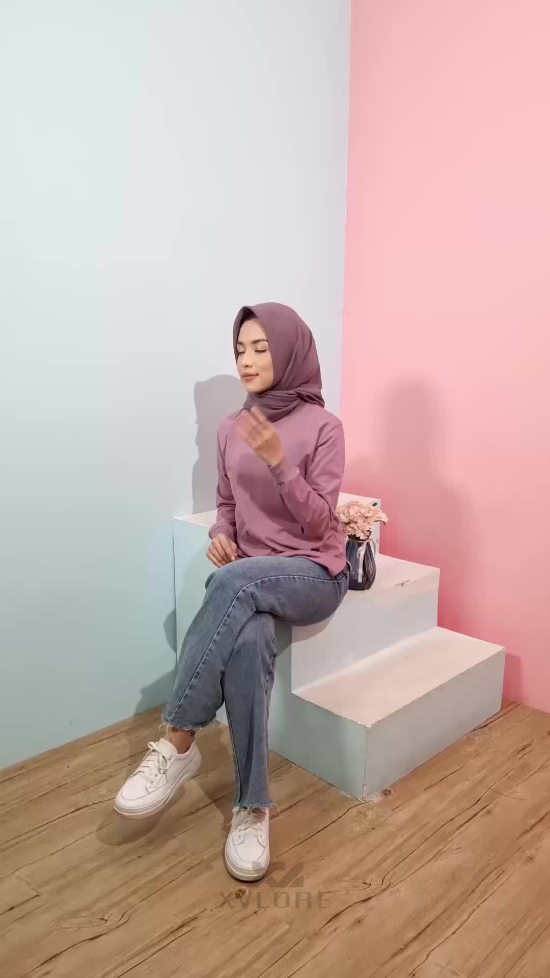XVLORE OVAL Atasan Kaos wanita lengan panjang  nyaman SEMI TUNIK Potongan oval polos REAL PICT katun combed