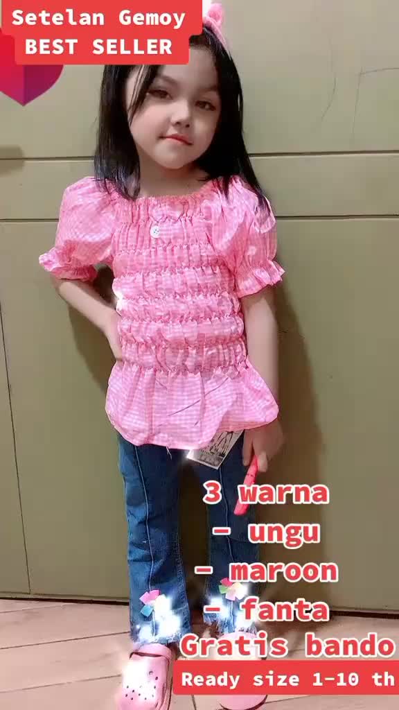 Setelan anak korean style set jeans anak cewek import 1-10 tahun Lengan pendek Katun Perempuan Parsel Baju