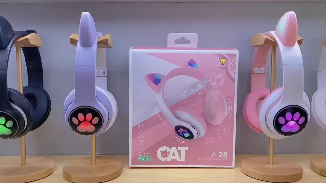 Headphone Bluetooth Kucing LED Wireless Light Kuping Rechargeable