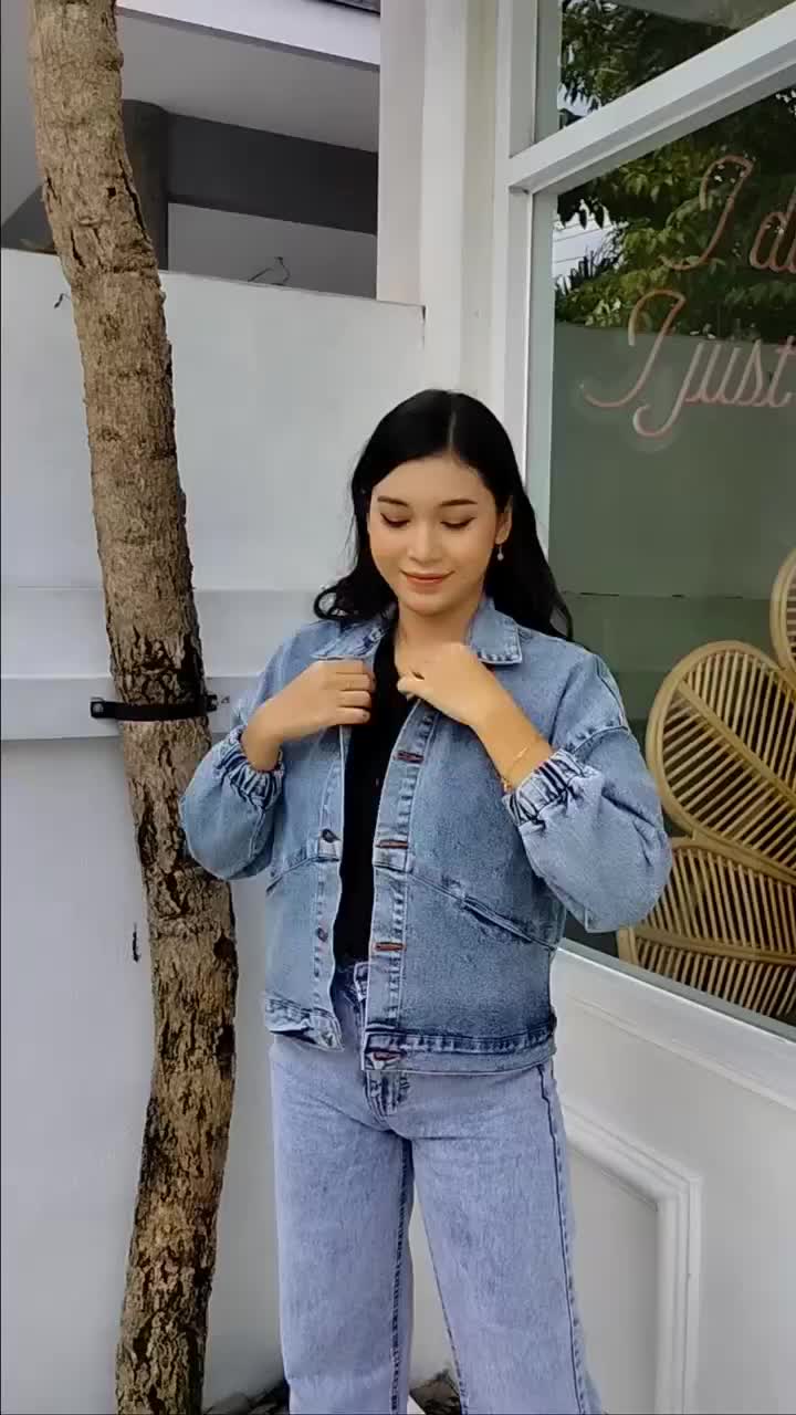 WOW-GVSR Jaket Jeans Kancing Wanita Premium Atasan jeans Outer Kekinian