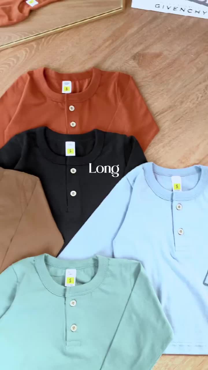 Yobebee Kaos Long Basic Tee Polos Anak Laki Laki Usia 2 4 6 8 9 Tahun Kaos Henley Kancing Model Tangan Panjang Baju Atasan Kids Cotton Combed Lembut Strech Boy Tee Shirt Model Casual Santai Kaos Katun Anak Cowok Cewek Unisex Perempuan