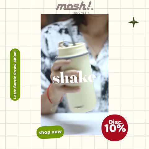 Mosh Straw Latte Tumbler - Botol Minum Termos Stainless Steel 480ML Vacuum