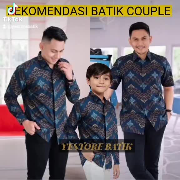 BAJU BATIK COUPLE AYAH DAN ANAK MOTIF ZIG-ZAG NAVY