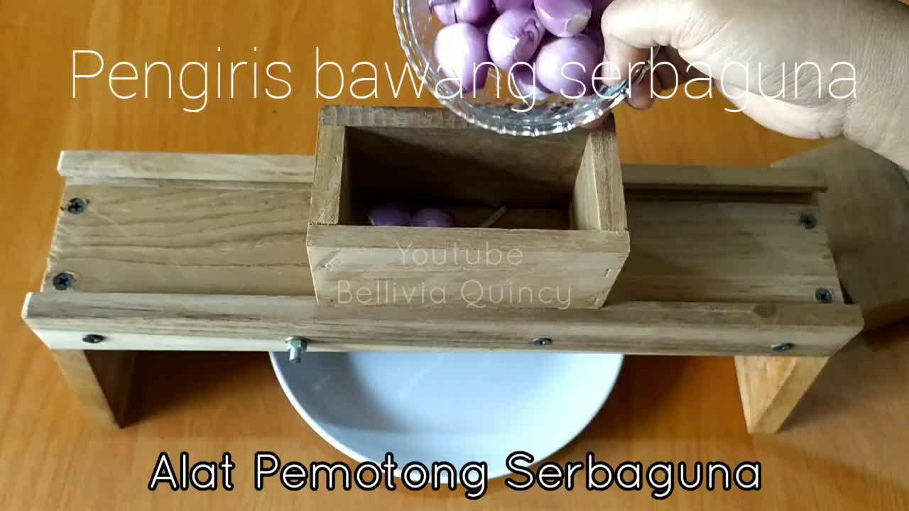 PENGIRIS BAWANG PEMOTONG KERIPIK SERBAGUNA KAYU JATI BONUS PISAU DATAR GELOMBANG Alat Buah Dapur Pengupas