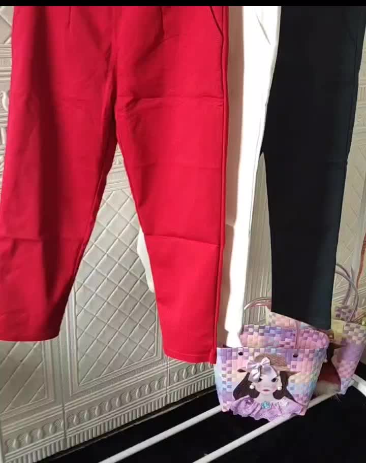 Celana slim fit 7/8 wanita bahan katun stretch High waist Kantong Belah Samping Pant Panjang Linen