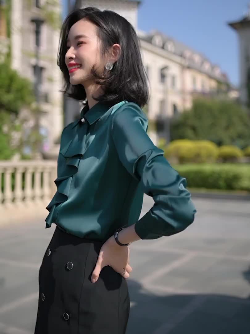 Blouse blus kemeja lengan panjang saten kemeja wanita kemeja korea pakaian wanita atasan wanita gaya korea dengan pita leherterbaru lebaran kameja hijau putih maroon
