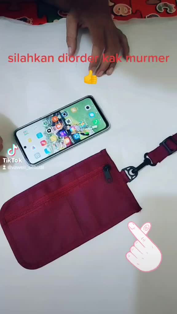 Dompet Hp Hangging Wallet Canvas - Tas Selempang Handphone Wanita Pria Transparan Touchscreen Polos Slingbag