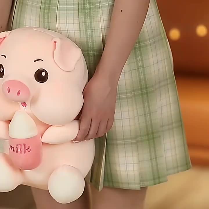 Boneka Babi Pegang Botol Susu Plushies Doll Toys Size 30 Cm Mainan Kado Anak
