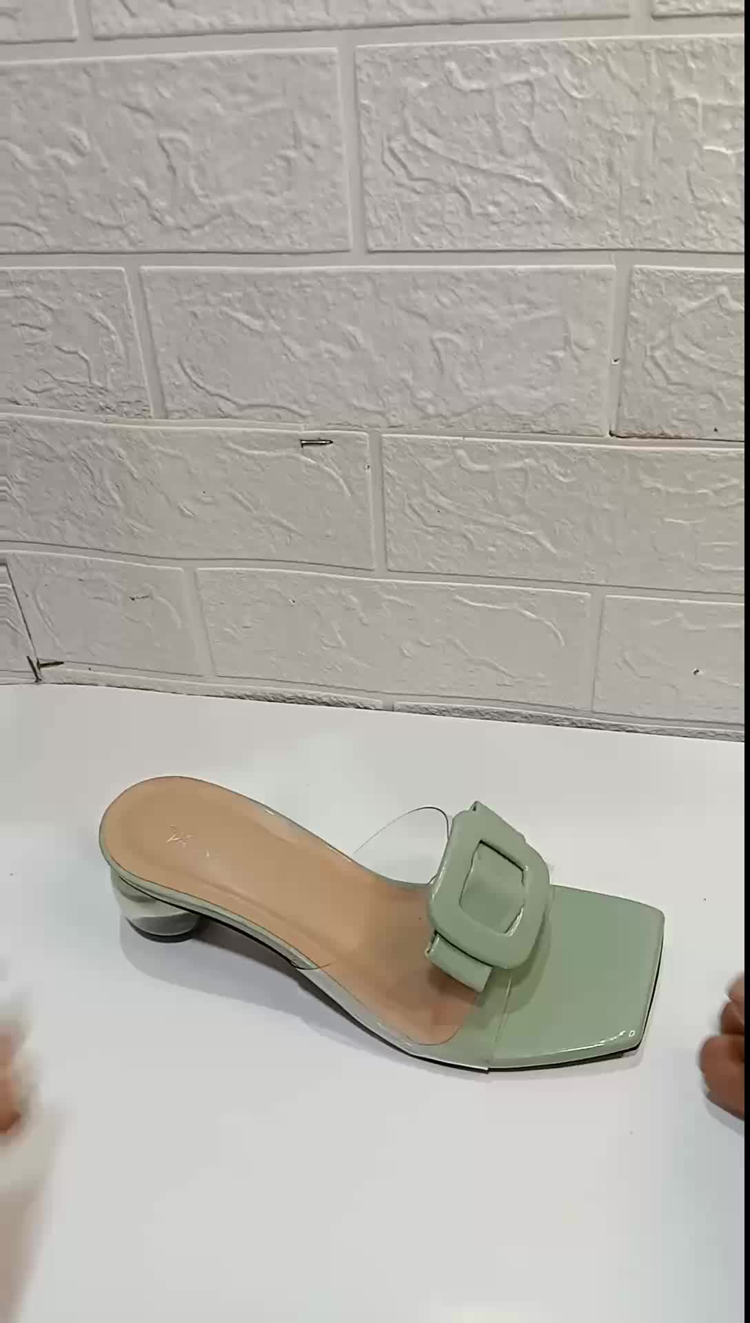 Sandal Wanita Hak Kaca Bulat Mika Transfan Pita Kotak elegant sendal Kasual Perempuan heels