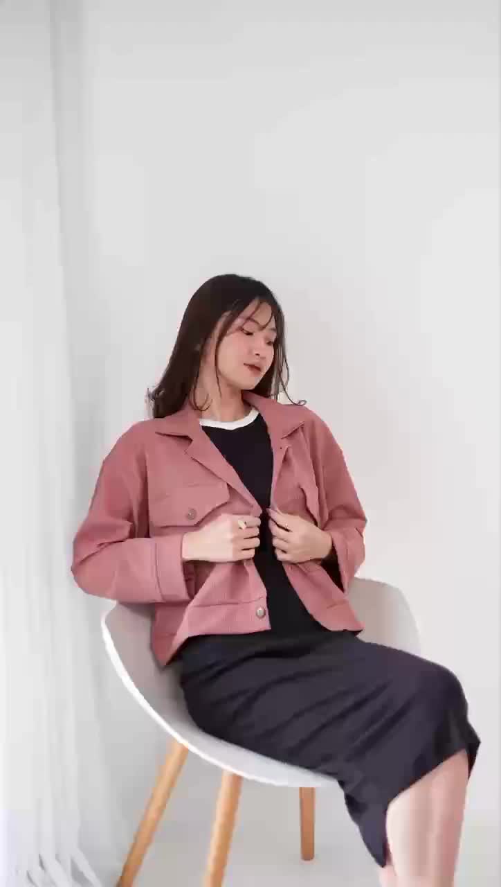 Lucia Outer Jaket Crop Waffle Knit Baju Panjang
