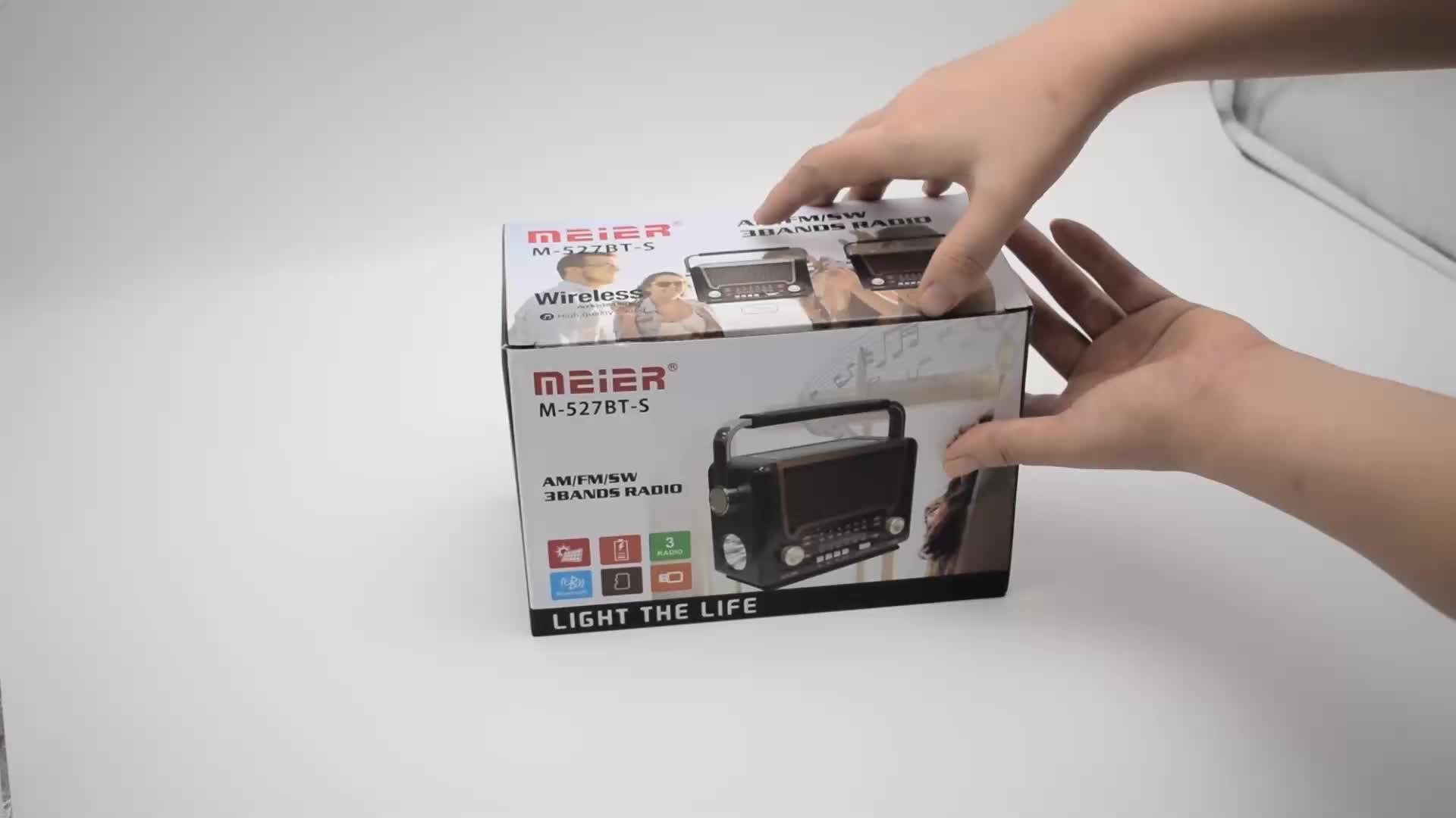 Radio FM/AM/SW Player Portabel Retro Solar Pengisian dengan Senter Kartu Speaker Bluetooth 527BTS jam