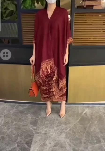 set stelan jupri kaftan tunik stelan batik jupri kosongan melayu Atasan Motif Muslim Viscose Panjang Mewah Baju Setelan Wanita Bawahan Lilit Salur