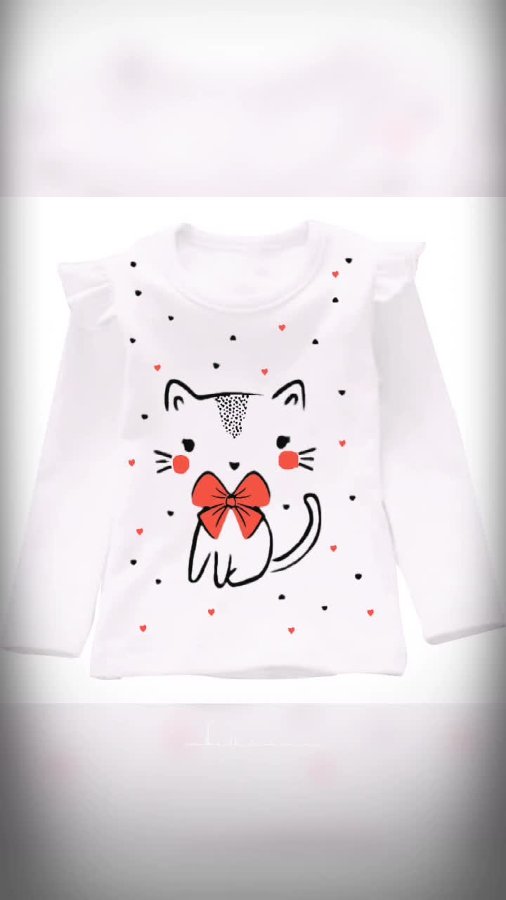 Atasan Kaos Anak Perempuan Lengan Panjang Variasi Kerutan/Atasan Cattie Kids 1-14 Tahun Matt Babyterry