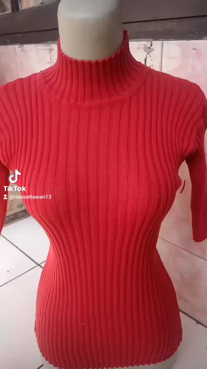 Rajut Wanita Midi Turtleneck Premium Turtle Neck Lengan Pendek Atasan Baju Rajut Cewe