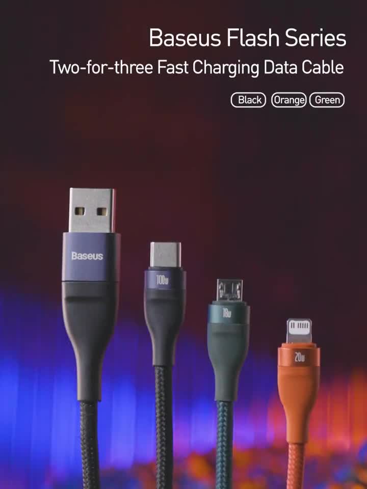 Baseus 3 in 2 Micro USB + Type C + Lightning Charging Cable 100W