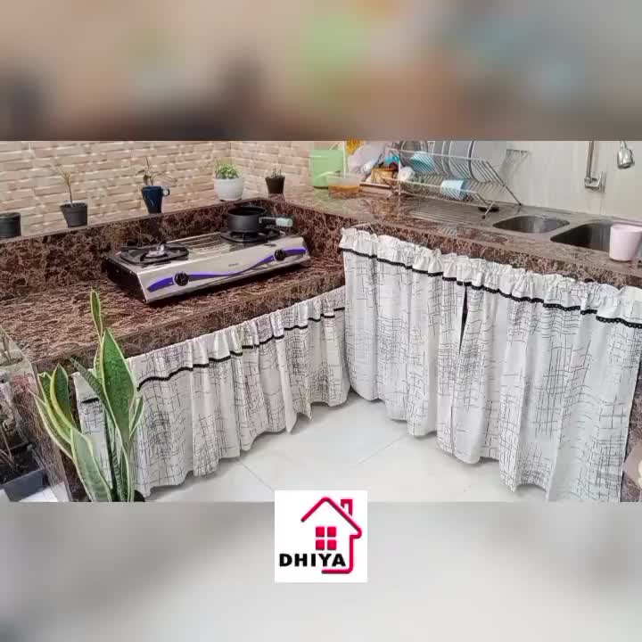 Gorden Kolong Dapur Poni Katun Motif Floral - Tirai Dapur