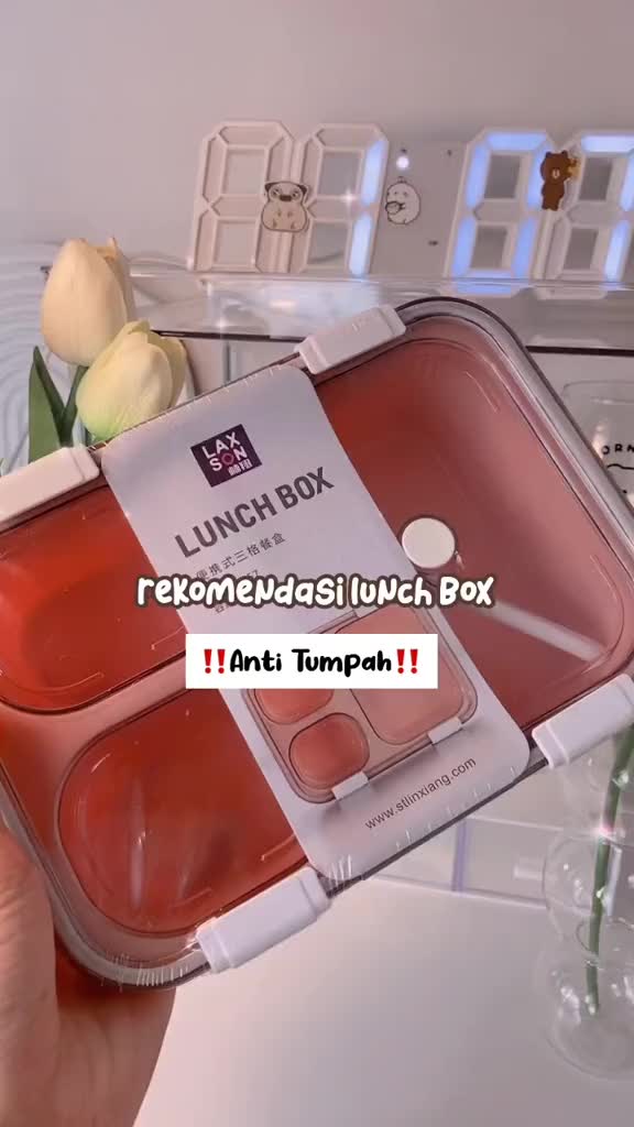 Kotak Bekal Lunchbox PM 3 Sekat Anti Tumpah 850 ML / Tempat Makan Anti Tumpah gratis sendok garpu / Lunch Box Free Sendok Food Grade Impor Murah