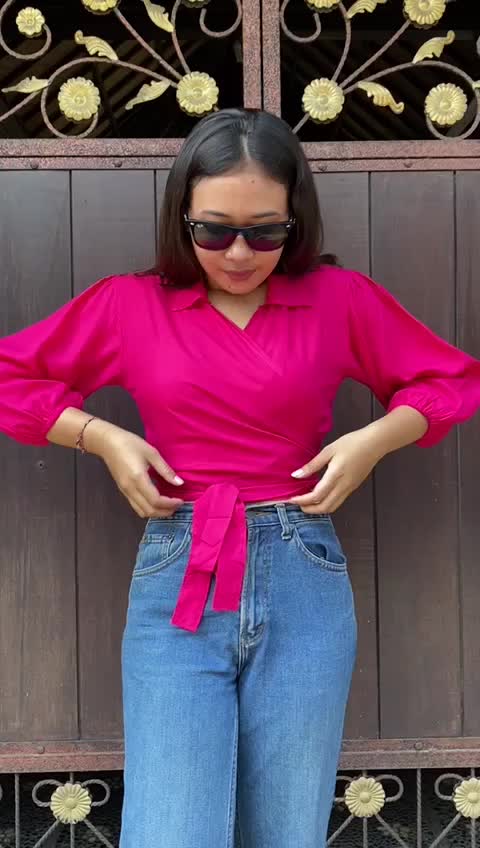 Wrap Top Blouse Atasan Basic Tangan Panjang Rayon Wanita