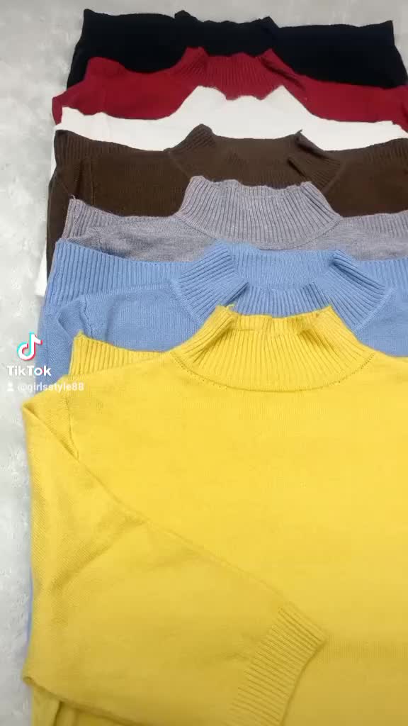 Atasan Rajut Wanita Kerah Tinggi Lengan Elbow 005 fit panjang knitwear  top