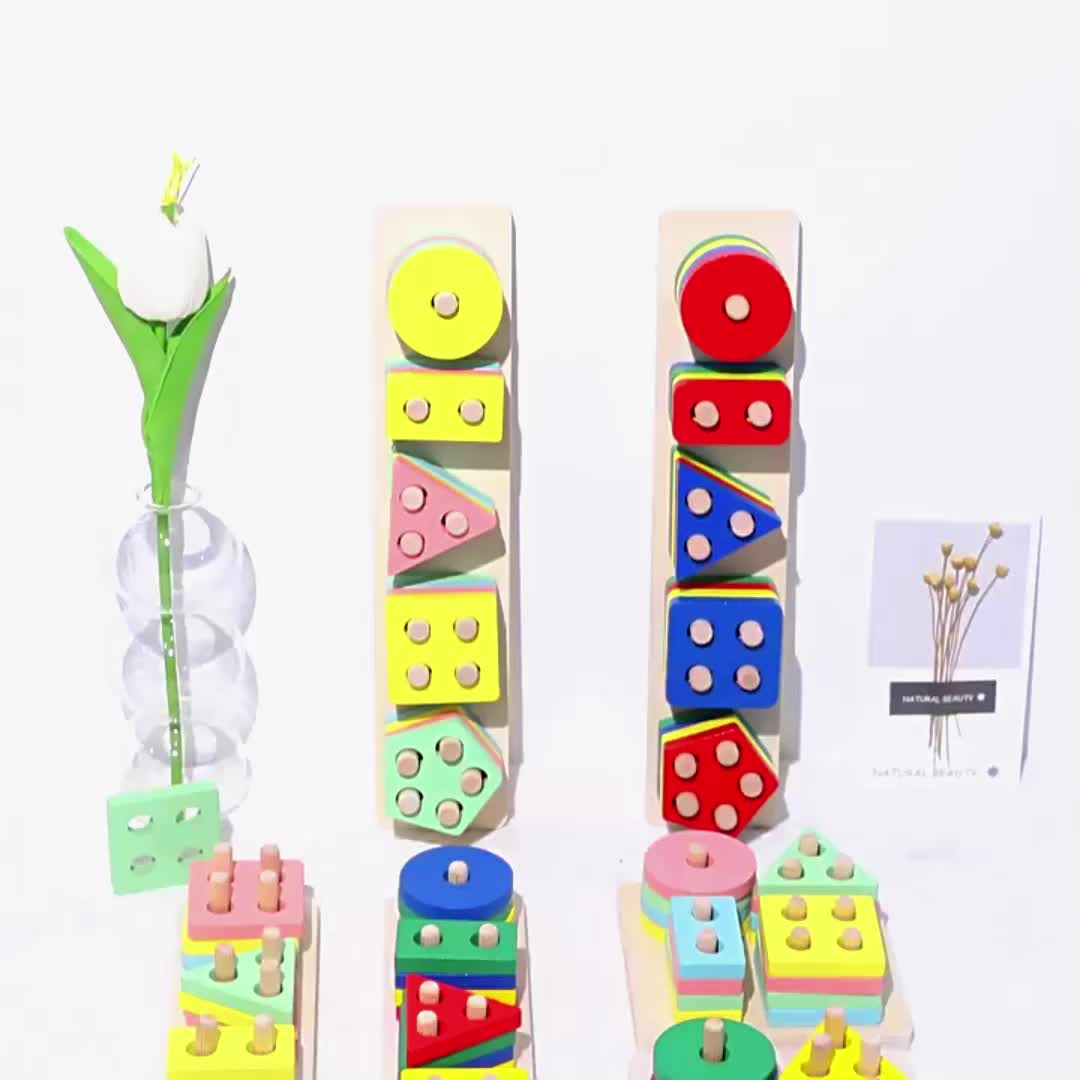 TAIYO Mainan Anak Geometri Shape Kayu Puzzle Pillar Pilar Basic Edukasi Sensori Montessori Wooden