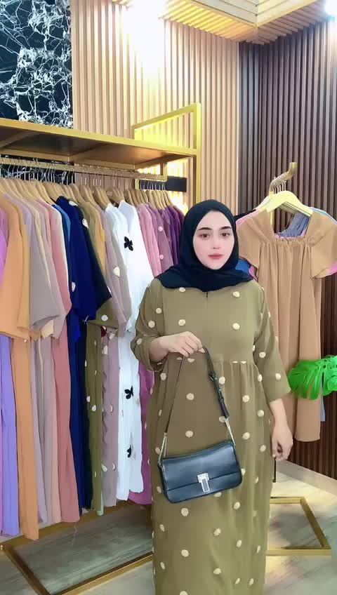 Daster Gamis Ruffle Crinkle Pompom Lengan 3/4