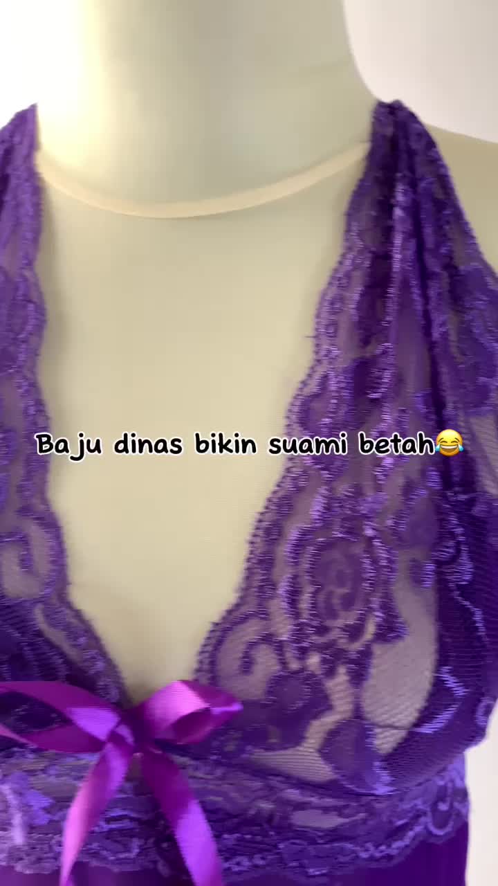 C04 Set Lingerie Wanita Babydoll Deep V-Neck Tanpa Lengan Aksen Renda + CD 3012