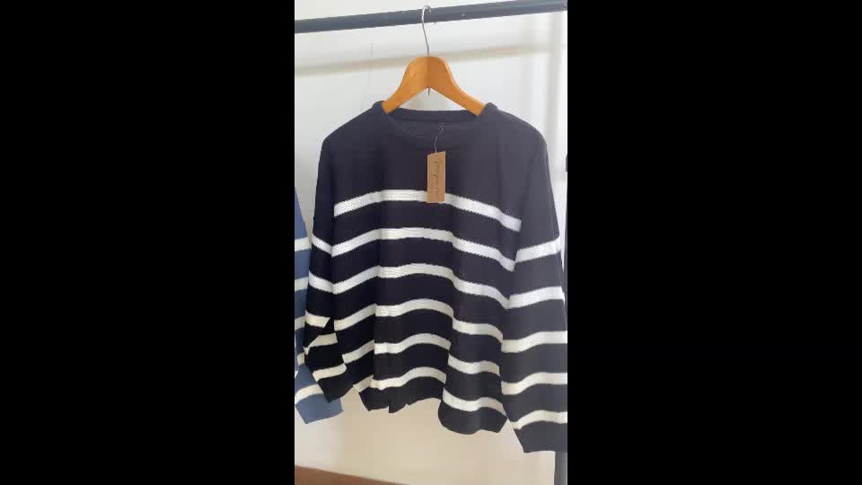 PEPONI 1796 Sweater Rajut Oversize Wanita Crewneck Stripe Korean Premium XXXL Casual Fit Knitwear Atasan Kerah Panjang