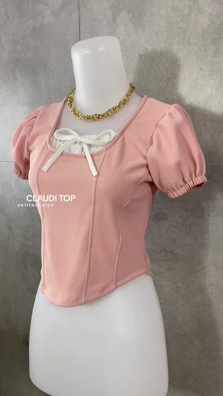 Petitechoice | CLAUDI Top — Atasan wanita knit stretch casual slim fitting kancing mati tali crop korean Knitwear Panjang Basic coquette pita blouse