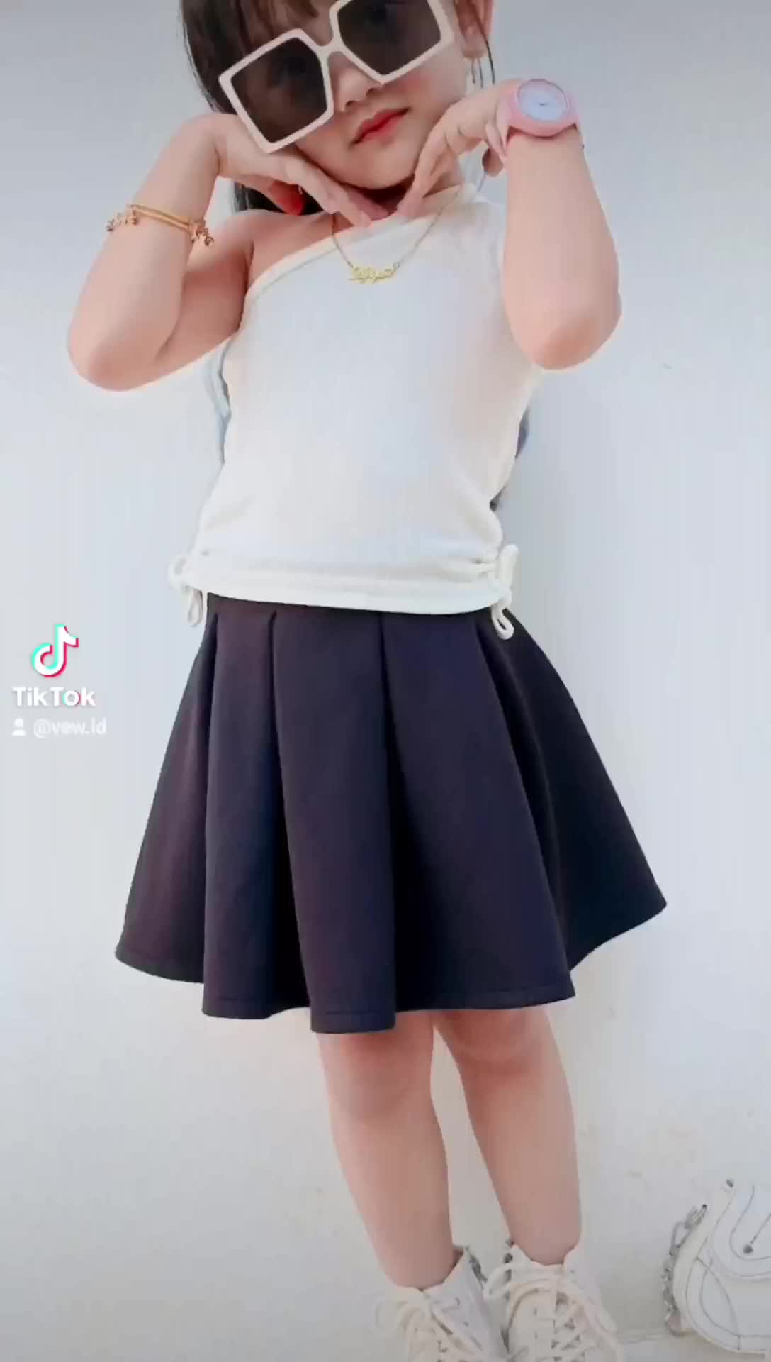 VEW - ELAINE CROPTOP - ATASAN ANAK ONE SHOULDER SERUT / BAJU ANAK KOREAN FASHION