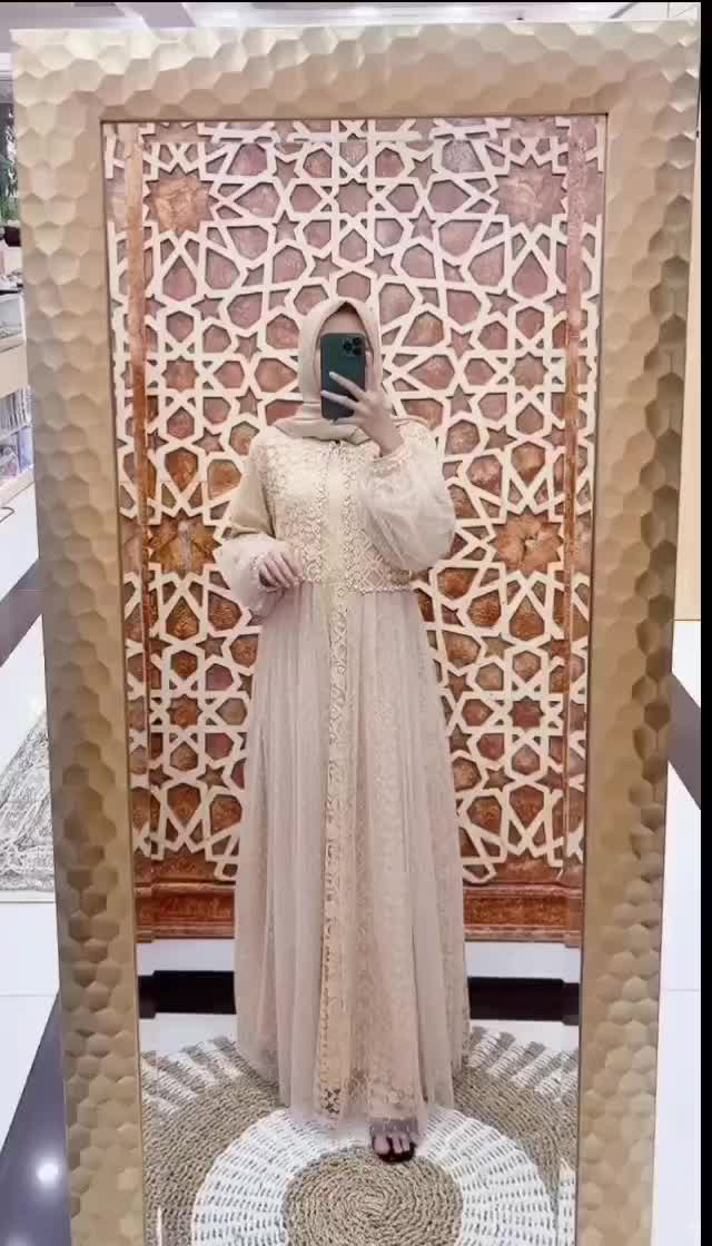 Gamis Ozias Brokat Jiwon Busui Tangan Balon Dress Panjang