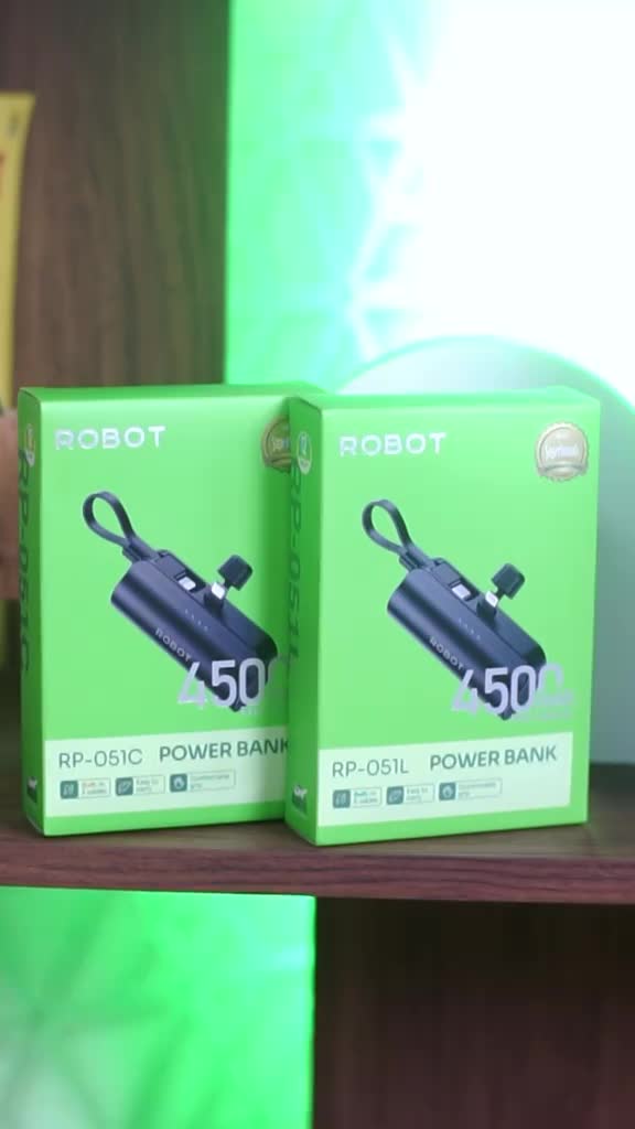 Robot Mini Powerbank RP-051L /RP-051C (Black and Pink) Port Type-C Lightning Travel Size  - Powerbank Android & Iphone - Garansi 1 Tahun